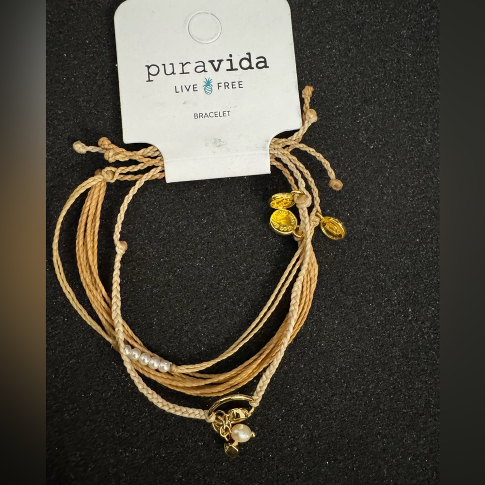 Pura Vida Tan and Gold Charm Bracelet